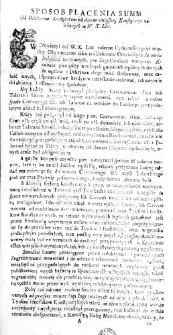 Sposób płacenia Summ od Debitorow Kredytorom ad datam ninieyszey Konstytucyi należących w W. X. Litt.