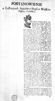 Postanowienie o Lustracyach Starostw y Dupli w Wielkim Xięstwie Litewskim