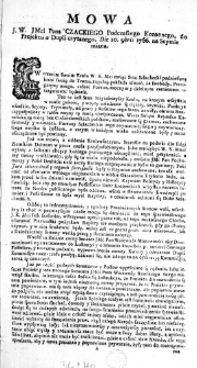Mowa J. W. JMci Pana Czackiego Podczaszego Koronnego, do Projektu o Dupli czytanego, Die 10. 9bris 1766. na Seymie miana