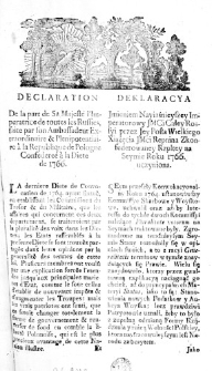 Deklaracya Jmieniem Nayiaśnieyszey Imperatorowy JMCi Całey Rossyi przez Jey Posła Wielkiego Xiążęcia JMci Repnina Zkonfederowaney Rzpltey na Seymie Roku 1766. uczyniona