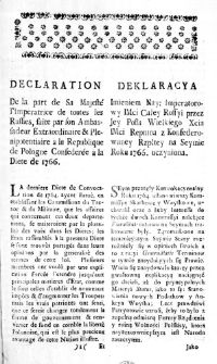 Deklaracya Imieniem Nay: Imperatorowy IMCi Całey Rossyi przez Jey Posła Wielkiego Xcia IMci Repnina z Konfederowaney Rzpltey na Seymie Roku 1766. uczyniona