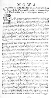 Mowa J. W. JMci Pana Małachowskiego Referendarza W. Koron: Posła Wwdztwa Sieradzkiego, miana na Seymie Warszawskim Die 12. Mensis 9bris Anno 1766.