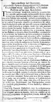 Sprawiedliwy żal Oyczyzny, przeciwko Synom domagaiącym się Liberum Exercitium wiary Akatolików, w Narodzie Polskim od lat 890. Katolickim